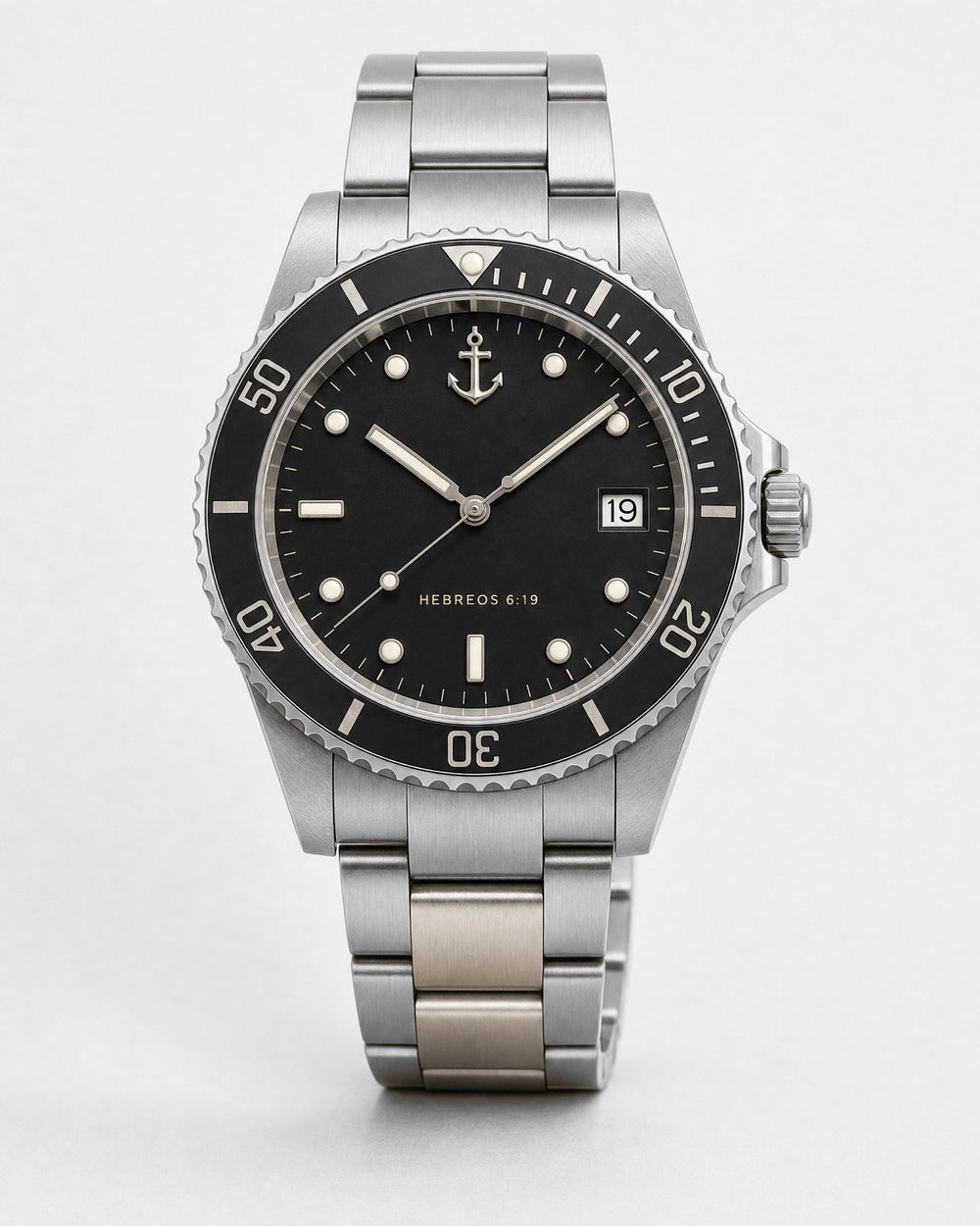 Ancla watch, matte black dial with round and baton luminous markers