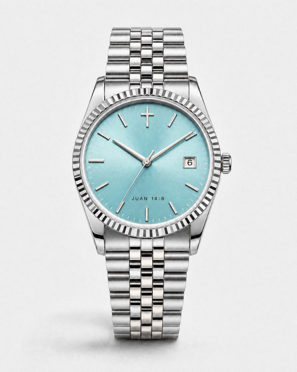 Camino watch, turquoise robin-egg blue sunray dial