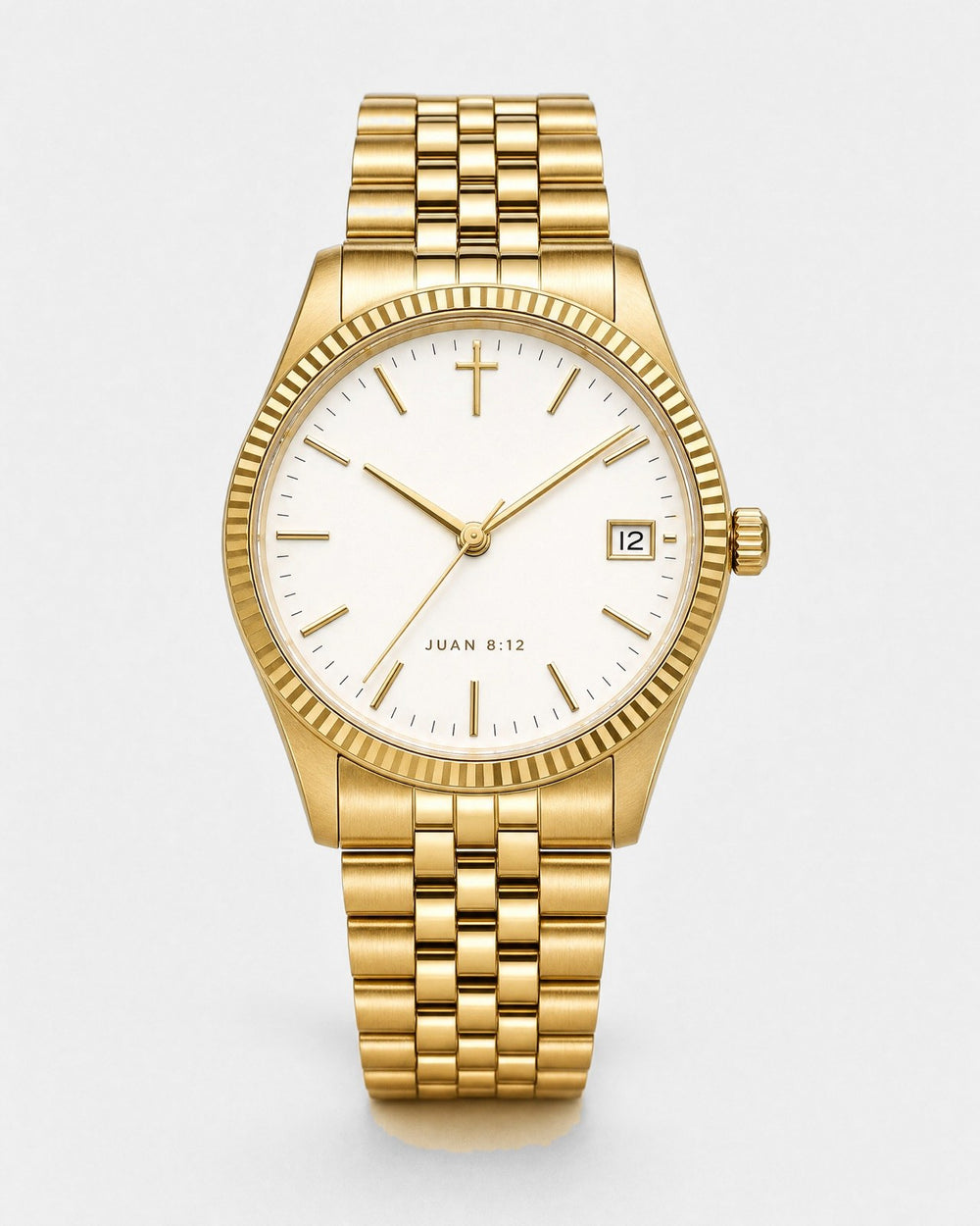 Luz del Mundo watch, bright white lacquer dial with gold indices