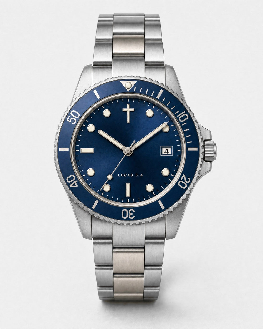 Mar Adentro watch, deep navy blue sunray dial with round and baton luminous markers