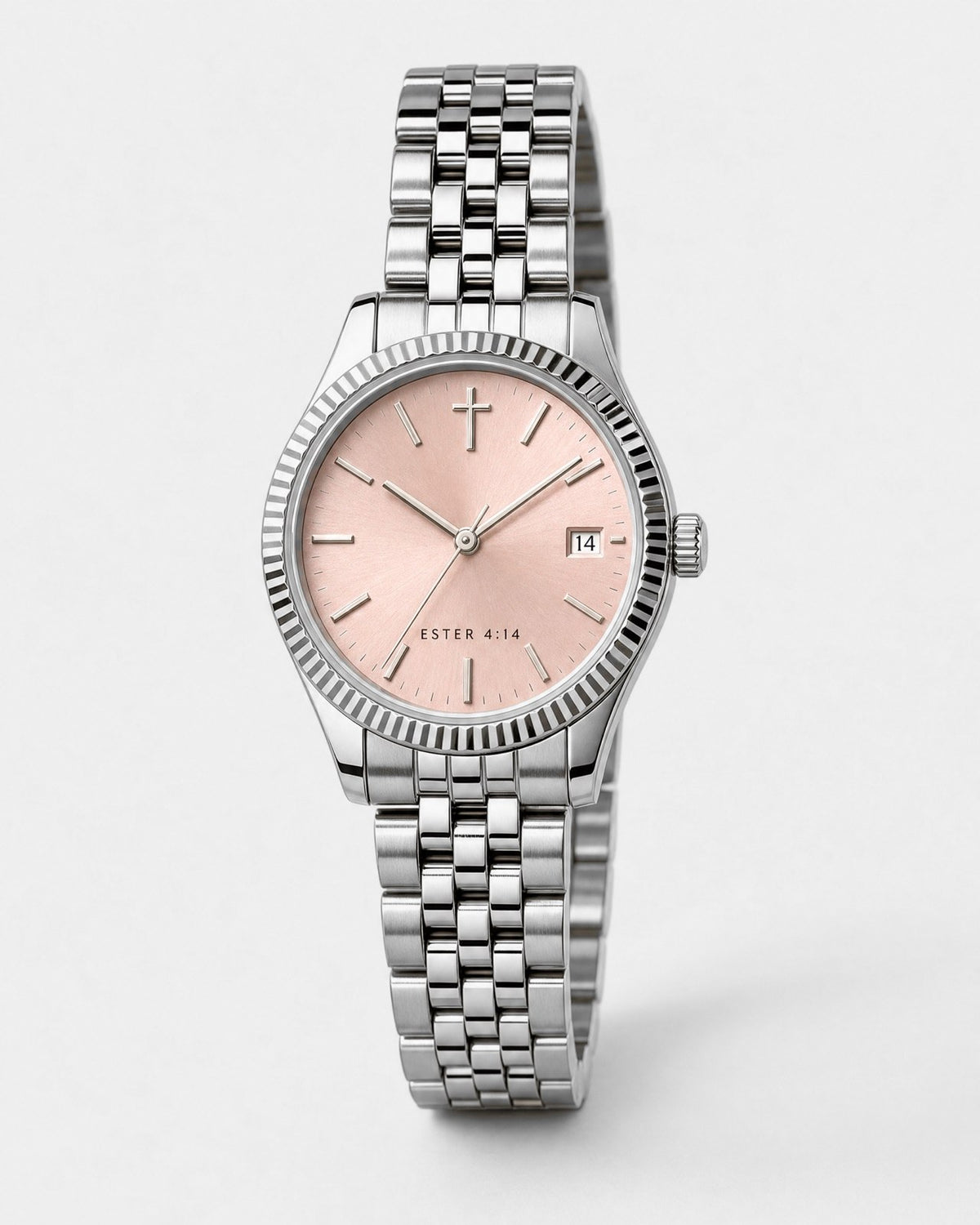 Para Esta Hora watch, soft blush pink sunray dial