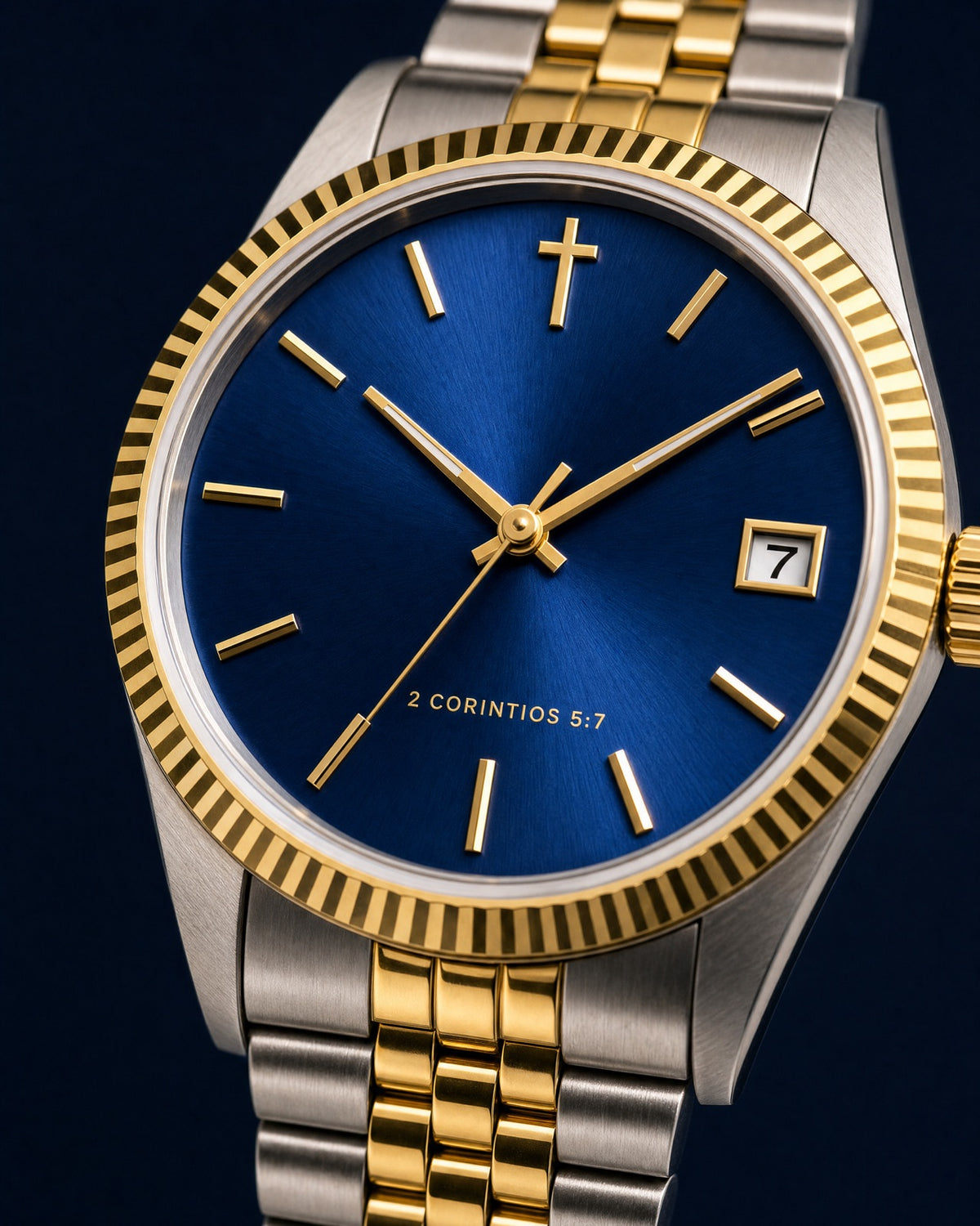 Por Fe dial close-up with 2 Corintios 5:7