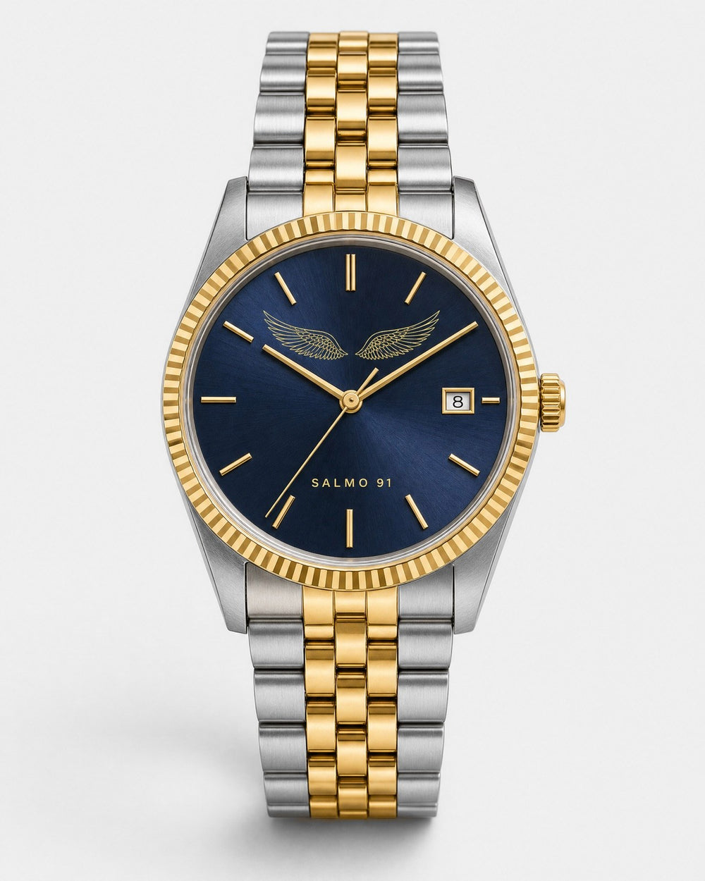 Salmo 91 watch, midnight navy sunray dial with gold indices
