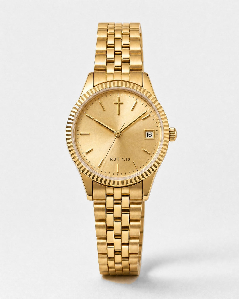 Tu Dios, Mi Dios watch, champagne gold sunray dial